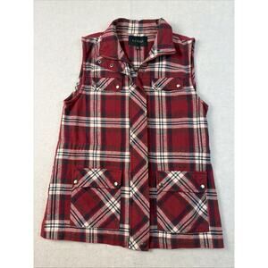 Blu Pepper Flannel Vest Sz Small Plaid Embroidered Aztec Zip Cabin Western Rodeo